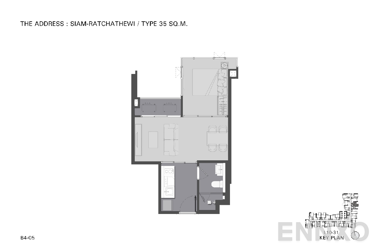 รูปแปลนห้อง TYPE B4 35 SQ.M._13 ของโครงการ ดิ แอดเดรส สยาม-ราชเทวี