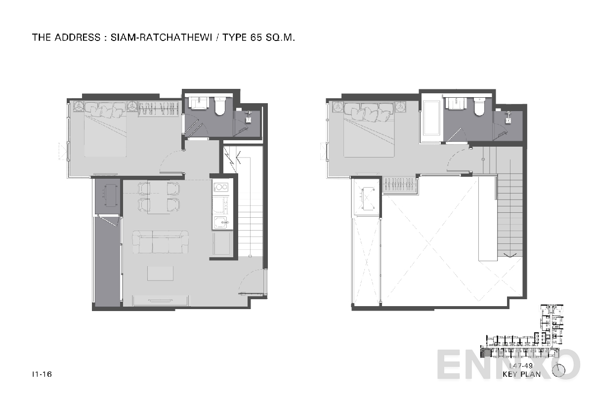 รูปแปลนห้อง TYPE I1 65 SQ.M. ของโครงการ ดิ แอดเดรส สยาม-ราชเทวี