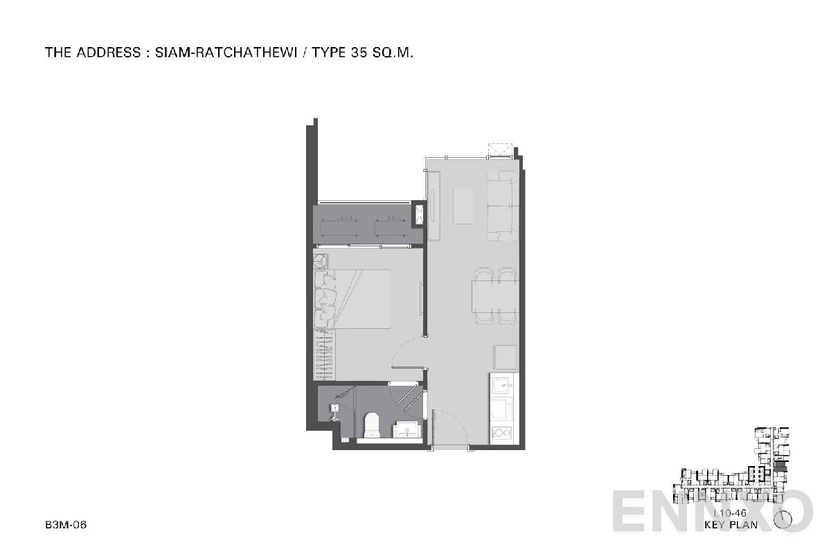 รูปแปลนห้อง TYPE B3 35 SQ.M._9 ของโครงการ ดิ แอดเดรส สยาม-ราชเทวี