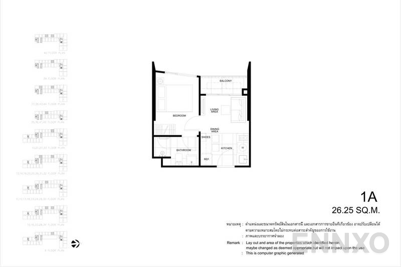 รูปแปลนห้อง 1 Bedroom ของโครงการ เดอะ ไลน์ พหลฯ - ประดิพัทธ์