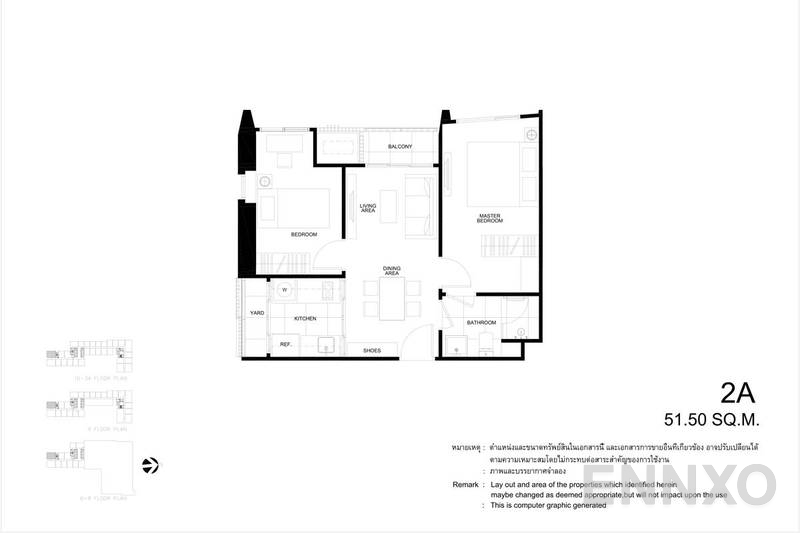 รูปแปลนห้อง 2 Bedrooms ของโครงการ เดอะ ไลน์ พหลฯ - ประดิพัทธ์