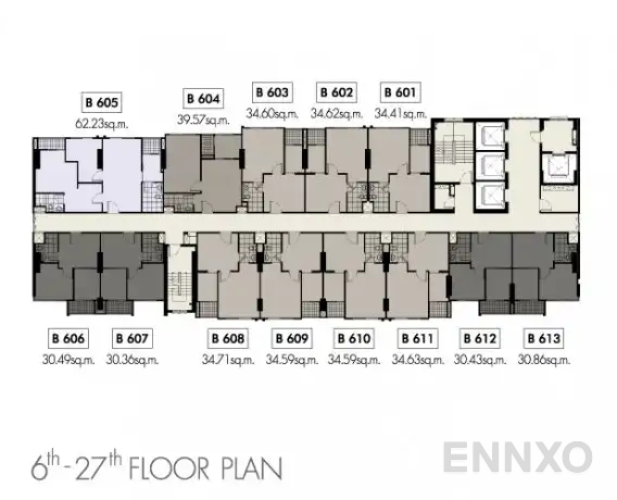แปลนชั้น Building B (6th - 27th Floor) ของโครงการ เดอะ นิช โมโน รัชวิภา