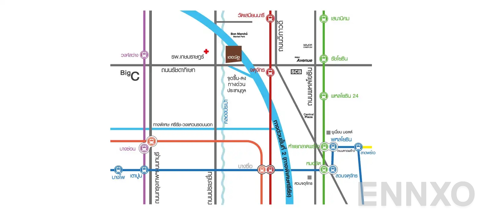 ภาพแผนที่แสดงที่ตั้งโครงการ The Niche Mono Ratchavipha
(เดอะ นิช โมโน รัชวิภา) และสถานที่โดยรอบ