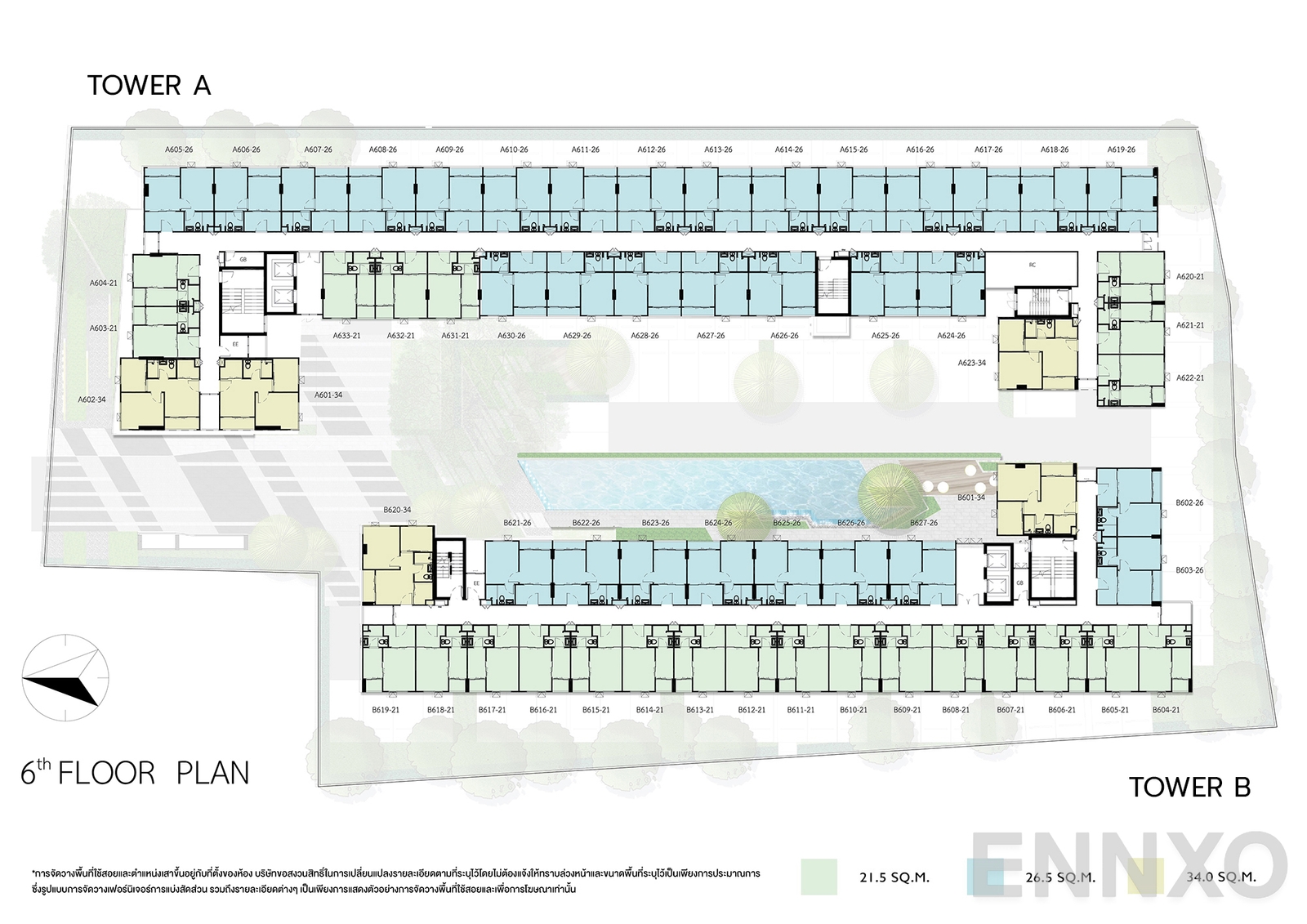 แปลนชั้น 6 Floor Plan ของโครงการ ดิ ออริจิ้น อ่อนนุช