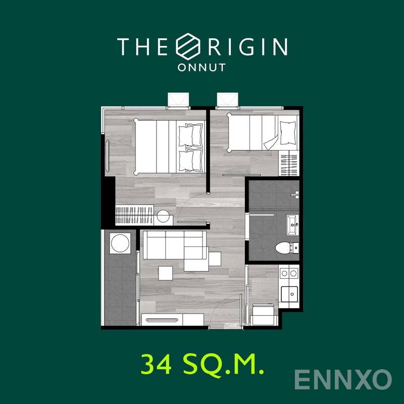 รูปแปลนห้อง 1 Bedroom Plus ของโครงการ ดิ ออริจิ้น อ่อนนุช