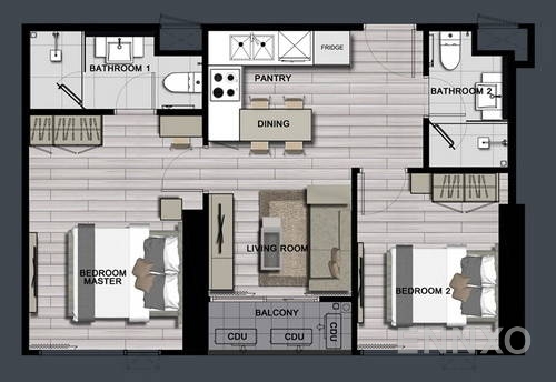 รูปแปลนห้อง 2 Bedroom ของโครงการ เดอะ โพลิแทน รีฟ