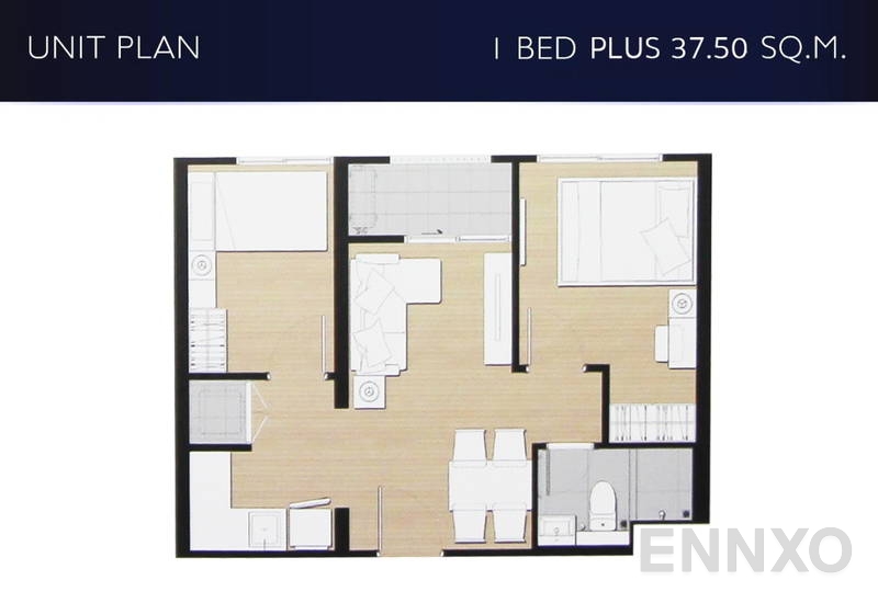 รูปแปลนห้อง 1 Bedroom Plus ของโครงการ เดอะ ไพรเวซี่ พระราม 9