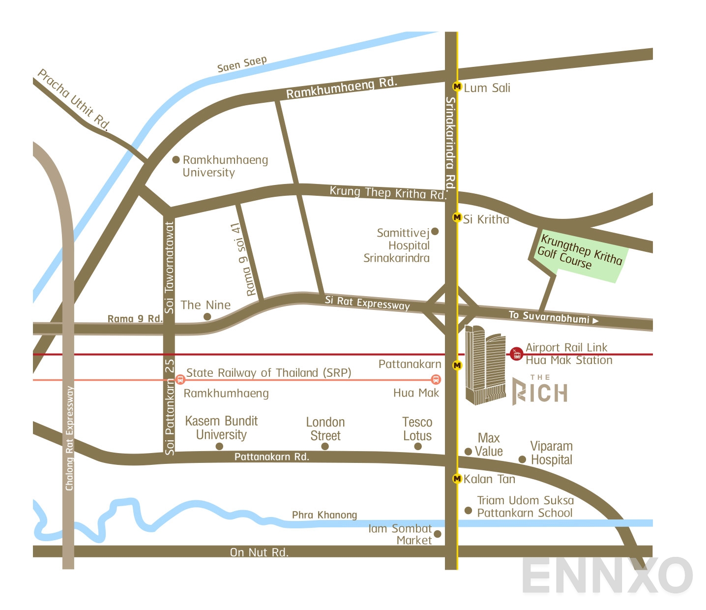 ภาพแผนที่แสดงที่ตั้งโครงการ The Rich Rama 9 - Srinakarin
(เดอะริช พระราม 9 - ศรีนครินทร์) และสถานที่โดยรอบ