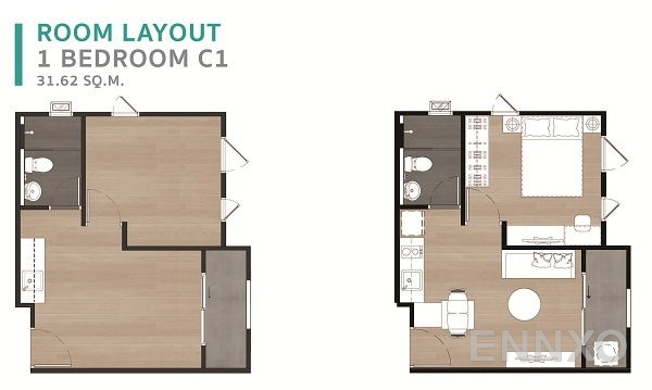 รูปแปลนห้อง 1 Bedroom  ของโครงการ ยูนิโอ สุขุมวิท 72