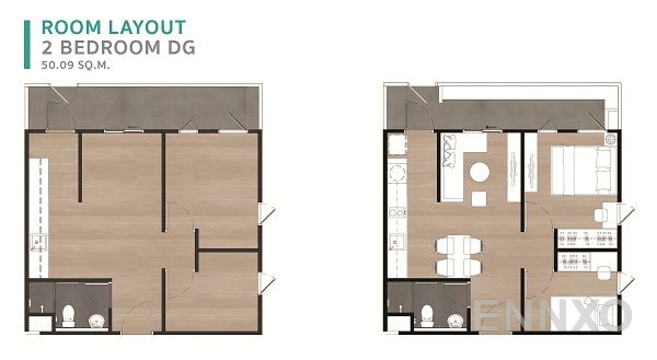 รูปแปลนห้อง 2 Bedroom ของโครงการ ยูนิโอ สุขุมวิท 72