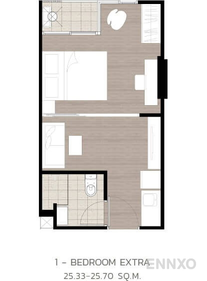 รูปแปลนห้อง 1 Bedroom Extra ของโครงการ Wynn Condo Ladprao - Chockchai 4