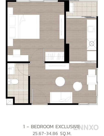รูปแปลนห้อง 1 Bedroom Exclusive ของโครงการ Wynn Condo Ladprao - Chockchai 4