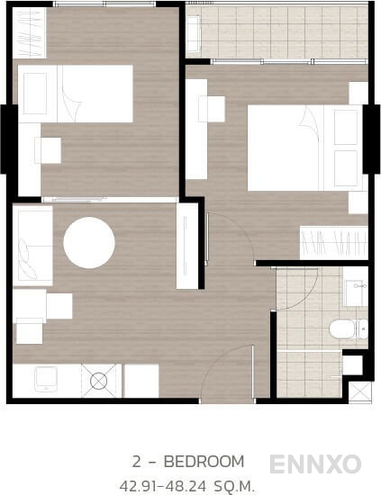 รูปแปลนห้อง 2 Bedroom ของโครงการ Wynn Condo Ladprao - Chockchai 4