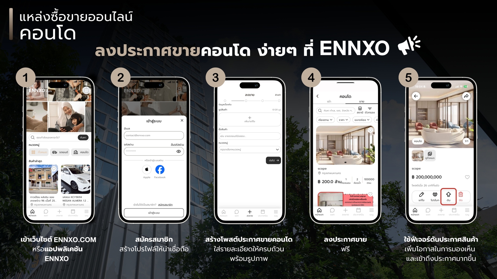 ลงประกาศขายคอนโด มือสอง ฟรีได้ที่ ENNXO
